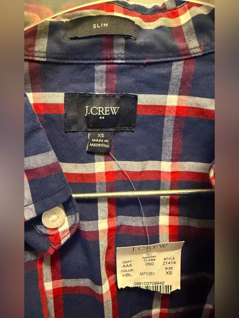 J. Crew Navy, Red & White Plaid Button-Down Shirt. NWT